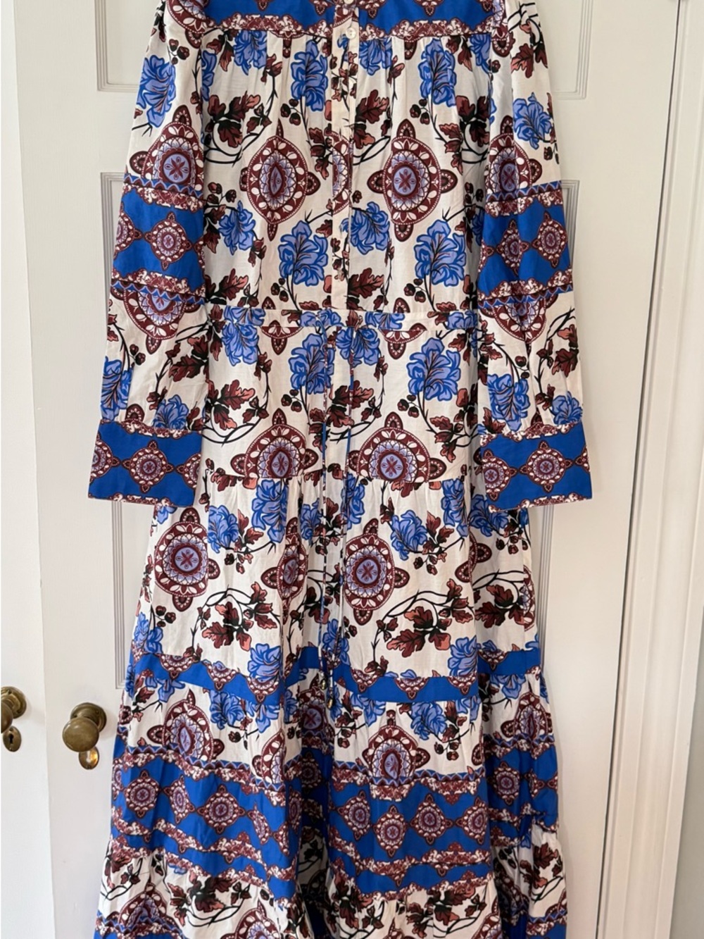 Boho Floral Maxi Dress in Blue and White